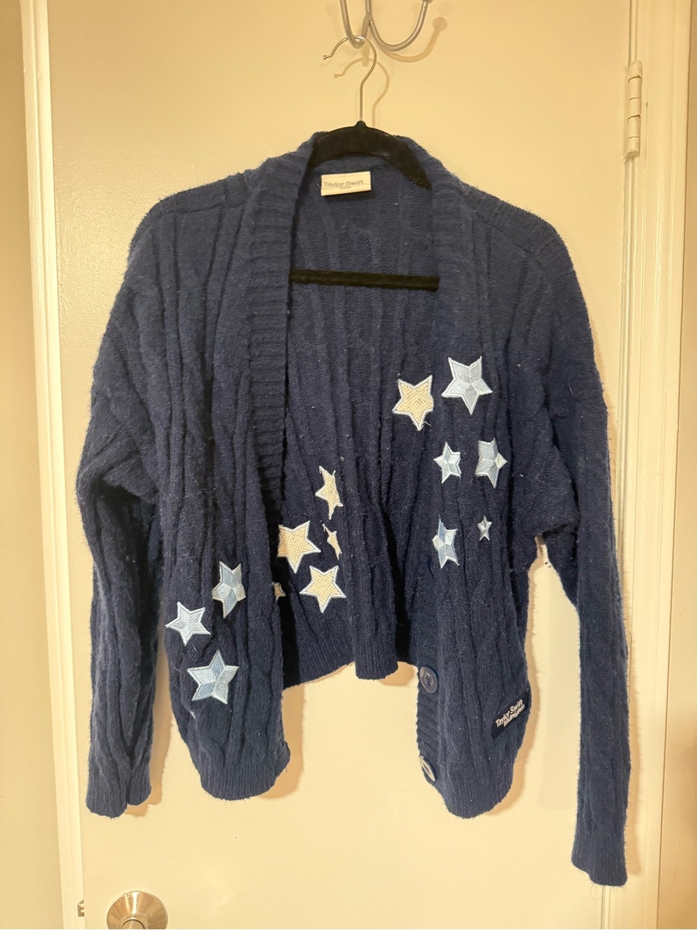 Taylor Swift Midnights Navy Star Appliqué Cardigan Sweater - Blue Stars